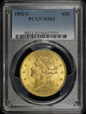 Obverse of this 1892-S Liberty Head $20 Type 3 PCGS MS-62
