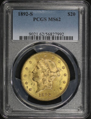 Obverse of this 1892-S Liberty Head $20 Type 3 PCGS MS-62