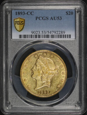 Obverse of this 1893-CC Liberty Head $20 Type 3 PCGS AU-53