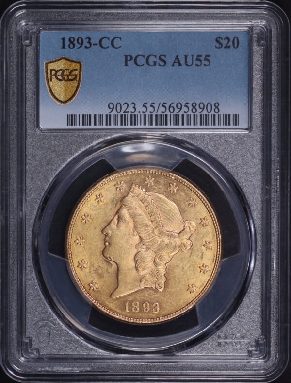 Obverse of this 1893-CC Liberty Head $20 Type 3 PCGS AU-55