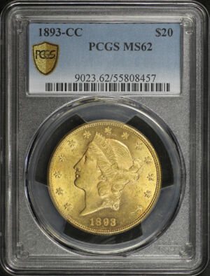 Obverse of this 1893-CC Liberty Head $20 Type 3 PCGS MS-62