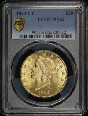 Obverse of this 1893-CC Liberty Head $20 Type 3 PCGS MS-62