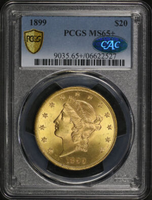 Obverse of this 1899 Liberty Head $20 Type 3 PCGS MS-65+ CAC
