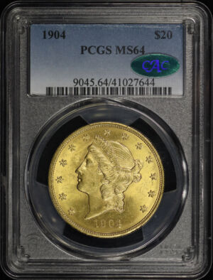 Obverse of this 1904 Liberty Head $20 Type 3 PCGS MS-64 CAC