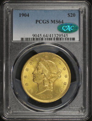 Obverse of this 1904 Liberty Head $20 Type 3 PCGS MS-64 CAC