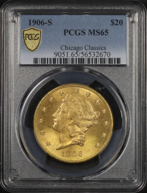 Obverse of this 1906-S Liberty Head $20 Type 3 PCGS MS-65 Chicago Classics 