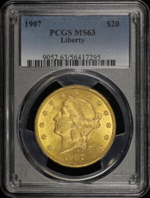 Obverse of this 1907 Liberty Head $20 Type 3 PCGS MS-63