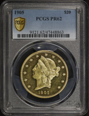 Obverse of this 1905 Liberty Head $20 Type 3 PCGS PR-62