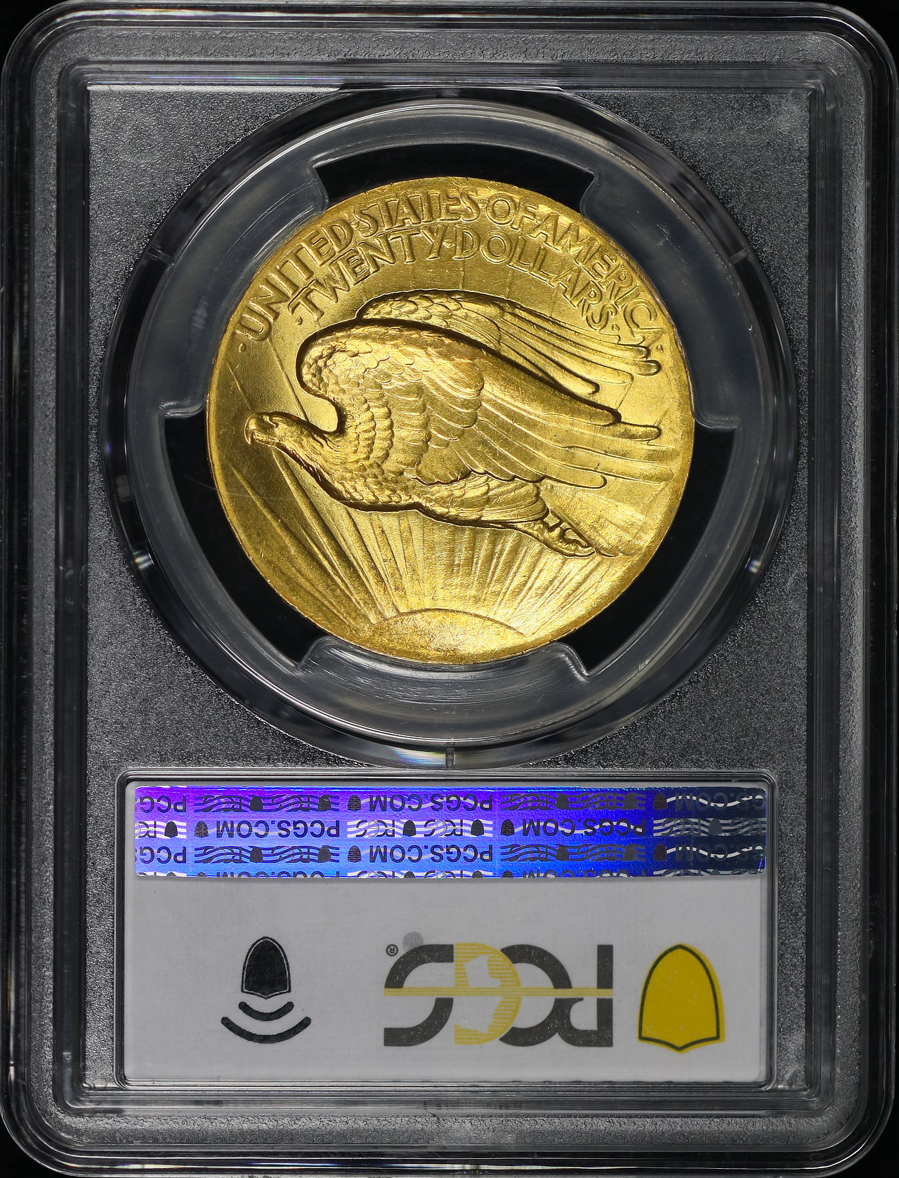 Reverse of this 1907 St. Gaudens $20 High Relief, Wire Edge PCGS MS-63+ CAC