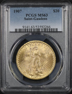 Obverse of this 1907 St. Gaudens $20 Saint-Gaudens PCGS MS-63