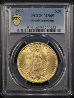 Obverse of this 1907 St. Gaudens $20 PCGS MS-65
