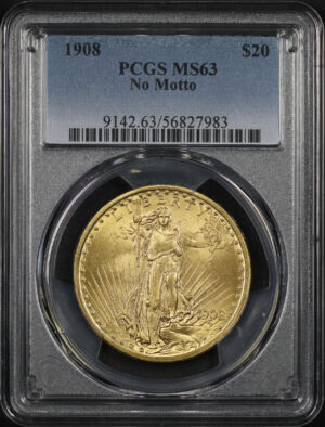 Obverse of this 1908 St. Gaudens $20 No Motto PCGS MS-63
