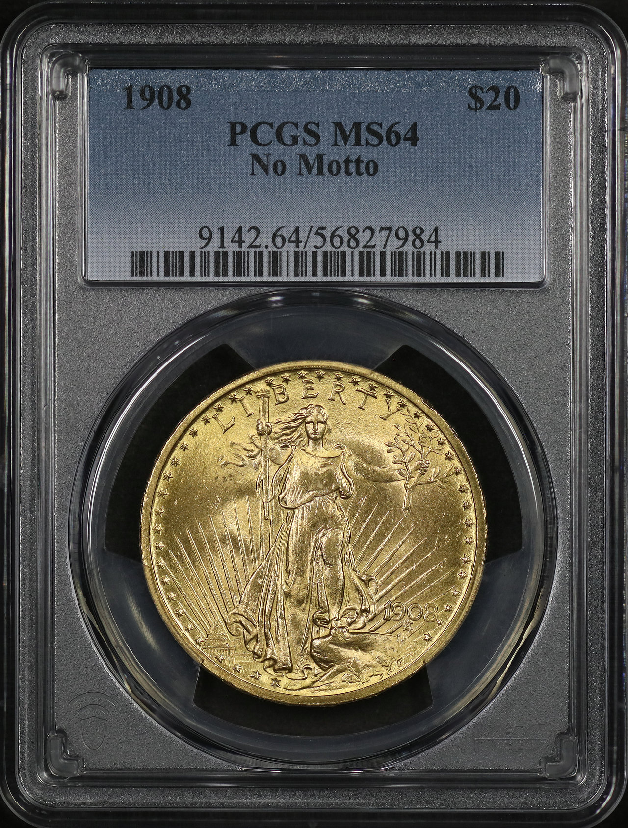 Obverse of this 1908 St. Gaudens $20 No Motto PCGS MS-64