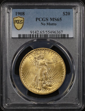 Obverse of this 1908 St. Gaudens $20 No Motto PCGS MS-65