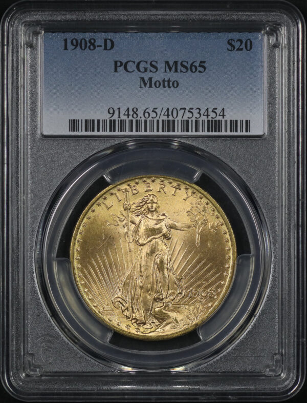 Obverse of this 1908-D St. Gaudens $20 Motto PCGS MS-65