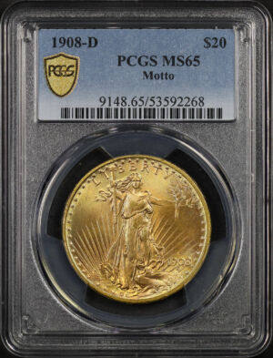 Obverse of this 1908-D St. Gaudens $20 Motto PCGS MS-65