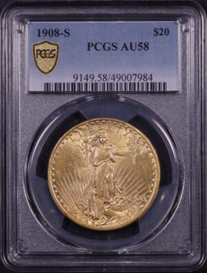 Obverse of this 1908-S St. Gaudens $20 PCGS AU-58