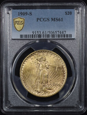 Obverse of this 1909-S St. Gaudens $20 PCGS MS-61
