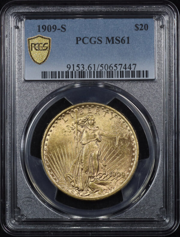 Obverse of this 1909-S St. Gaudens $20 PCGS MS-61