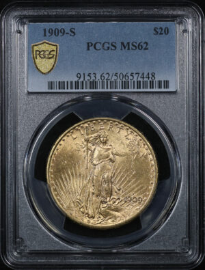 Obverse of this 1909-S St. Gaudens $20 PCGS MS-62