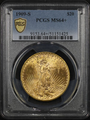 Obverse of this 1909-S St. Gaudens $20 PCGS MS-64+