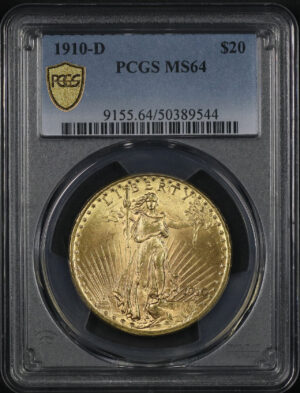 Obverse of this 1910-D St. Gaudens $20 PCGS MS-64