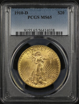Obverse of this 1910-D St. Gaudens $20 PCGS MS-65