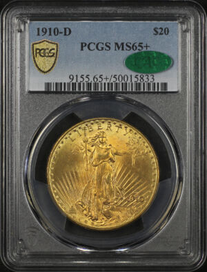 Obverse of this 1910-D St. Gaudens $20 PCGS MS-65+ CAC