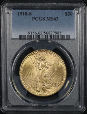 Obverse of this 1910-S St. Gaudens $20 PCGS MS-62