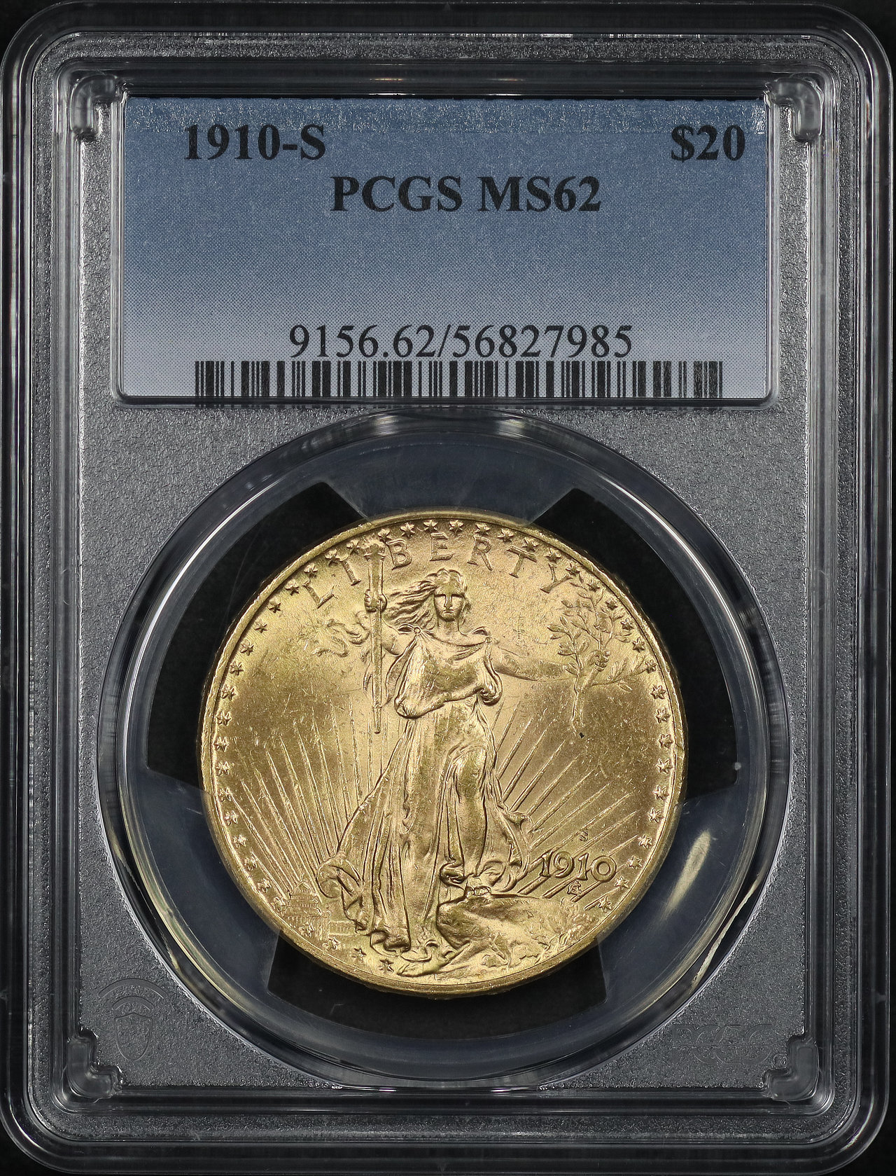 Obverse of this 1910-S St. Gaudens $20 PCGS MS-62