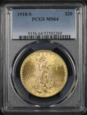 Obverse of this 1910-S St. Gaudens $20 PCGS MS-64
