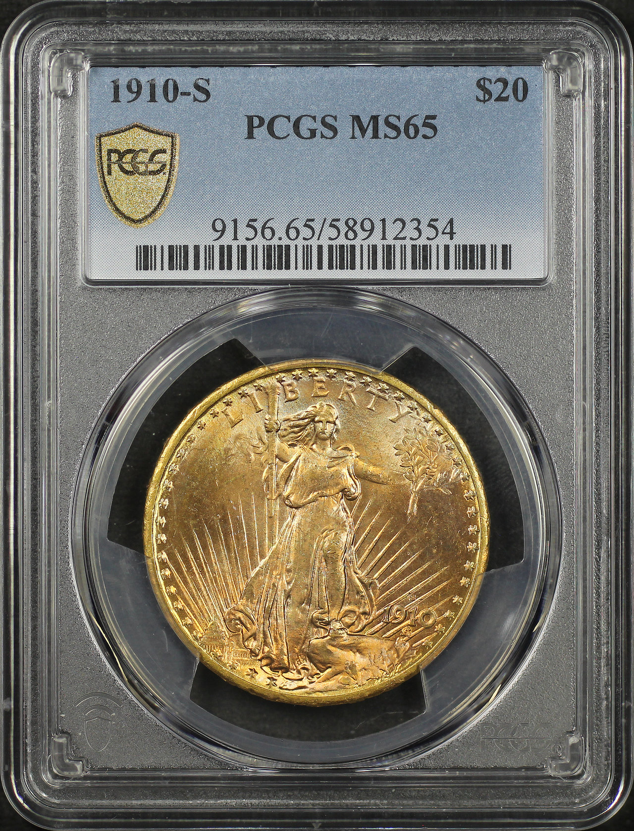 Obverse of this 1910-S St. Gaudens $20 PCGS MS-65