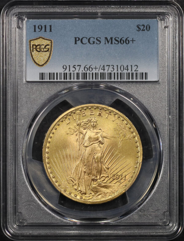 Obverse of this 1911 St. Gaudens $20 PCGS MS-66+