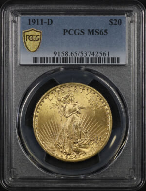 Obverse of this 1911-D St. Gaudens $20 PCGS MS-65