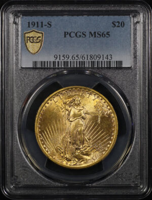 Obverse of this 1911-S St. Gaudens $20 PCGS MS-65