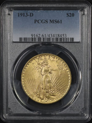 Obverse of this 1913-D St. Gaudens $20 PCGS MS-61