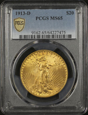 Obverse of this 1913-D St. Gaudens $20 PCGS MS-65