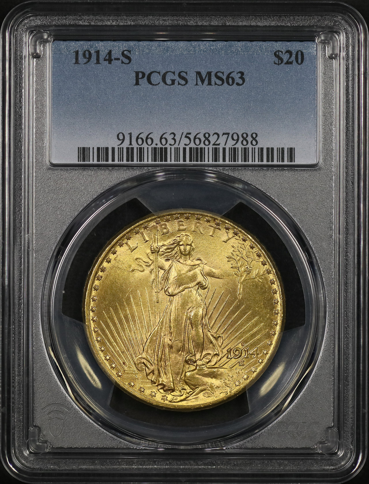 Obverse of this 1914-S St. Gaudens $20 PCGS MS-63