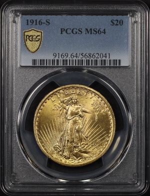 Obverse of this 1916-S St. Gaudens $20 PCGS MS-64