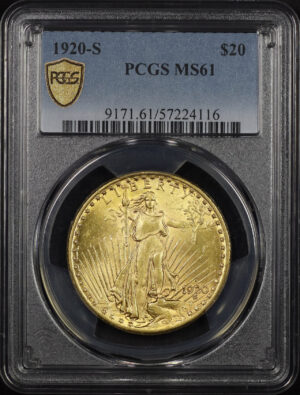 Obverse of this 1920-S St. Gaudens $20 PCGS MS-61