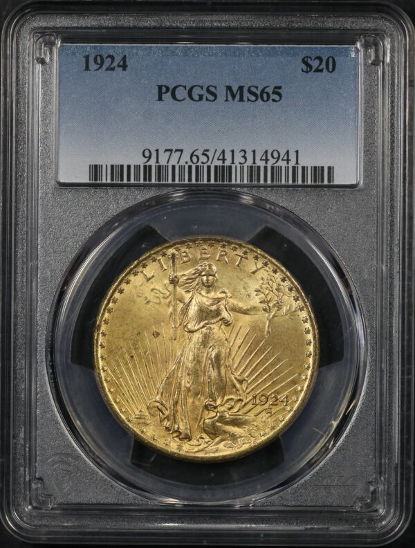 Obverse of this 1924 St. Gaudens $20 PCGS MS-65