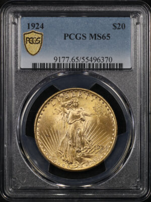 Obverse of this 1924 St. Gaudens $20 PCGS MS-65