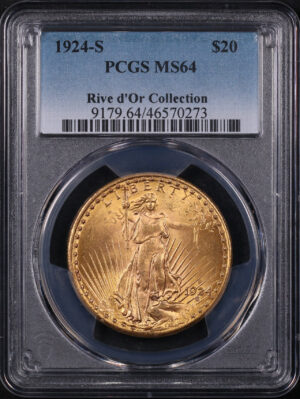 Obverse of this 1924-S St. Gaudens $20 PCGS MS-64 Rive d’Or Collection 