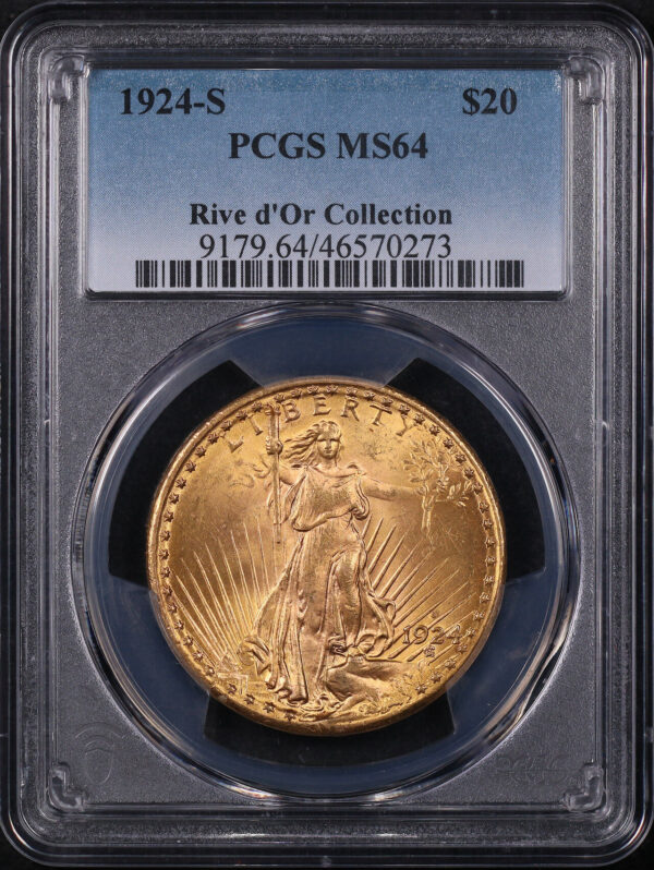 Obverse of this 1924-S St. Gaudens $20 PCGS MS-64 Rive d’Or Collection 