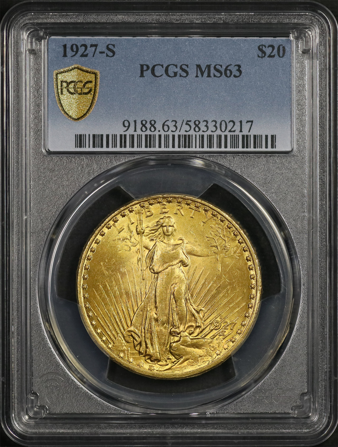 Obverse of this 1927-S St. Gaudens $20 PCGS MS-63