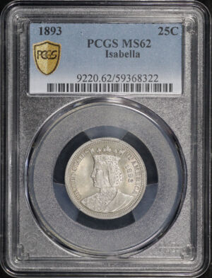 Obverse of this 1893 25C Isabella Silver Commemorative PCGS MS-62