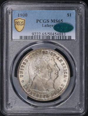 Obverse of this 1900 $1 Lafayette Silver Commemorative PCGS MS-65 CAC