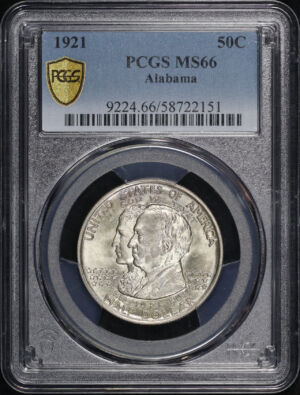 Obverse of this 1921 50C Alabama Silver Commemorative PCGS MS-66