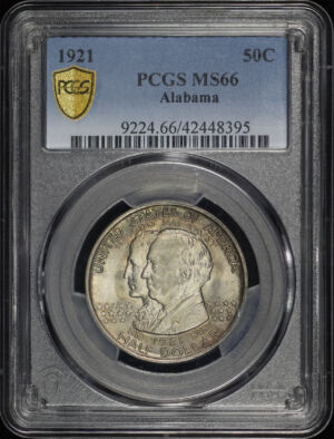 Obverse of this 1921 Silver Commemorative Alabama 50C PCGS MS-66