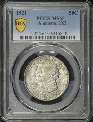 Obverse of this 1921 Silver Commemorative Alabama, 2X2 50C PCGS MS-65